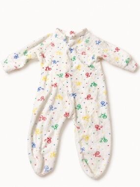 Vintage Kent White Terry Kids One-Piece with Colorful Bicycle Print